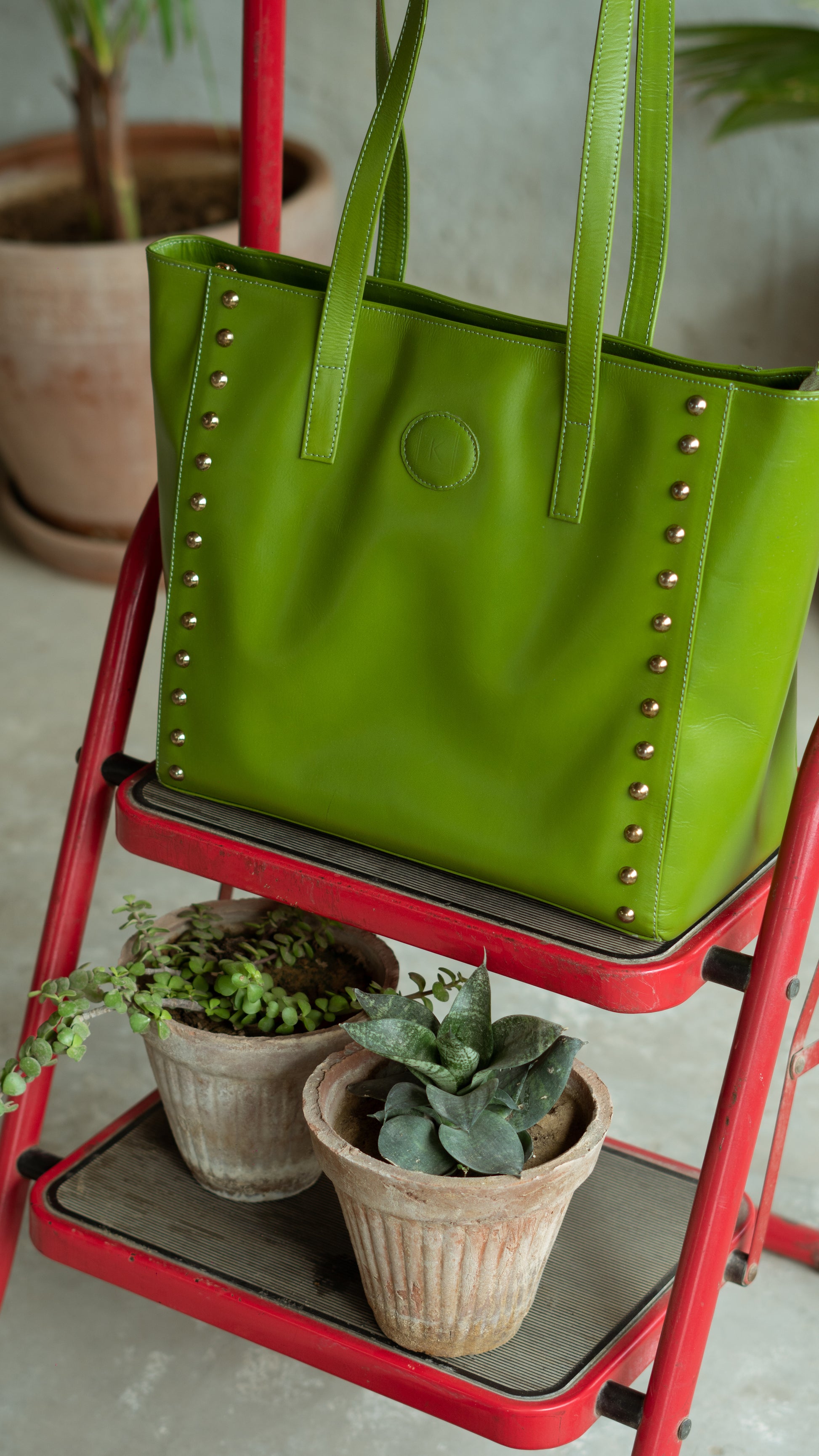 women Leather Green Tote Bag